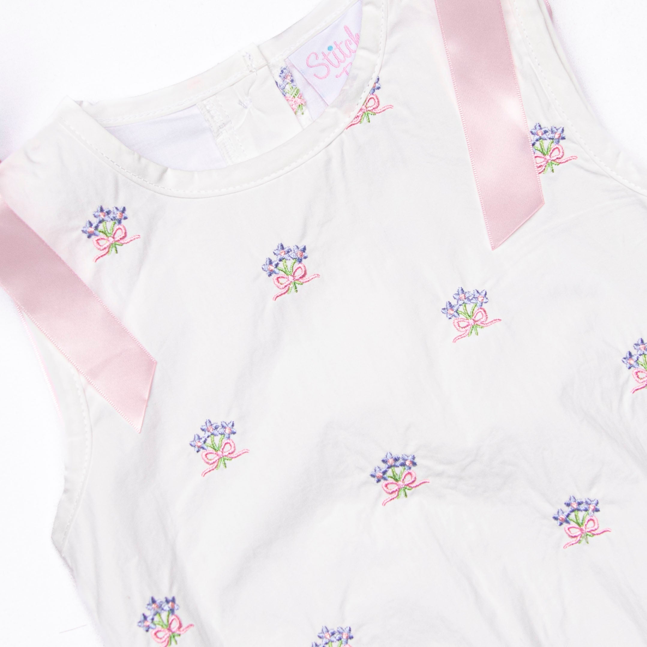 Blue Bundles Embroidered Dress, White