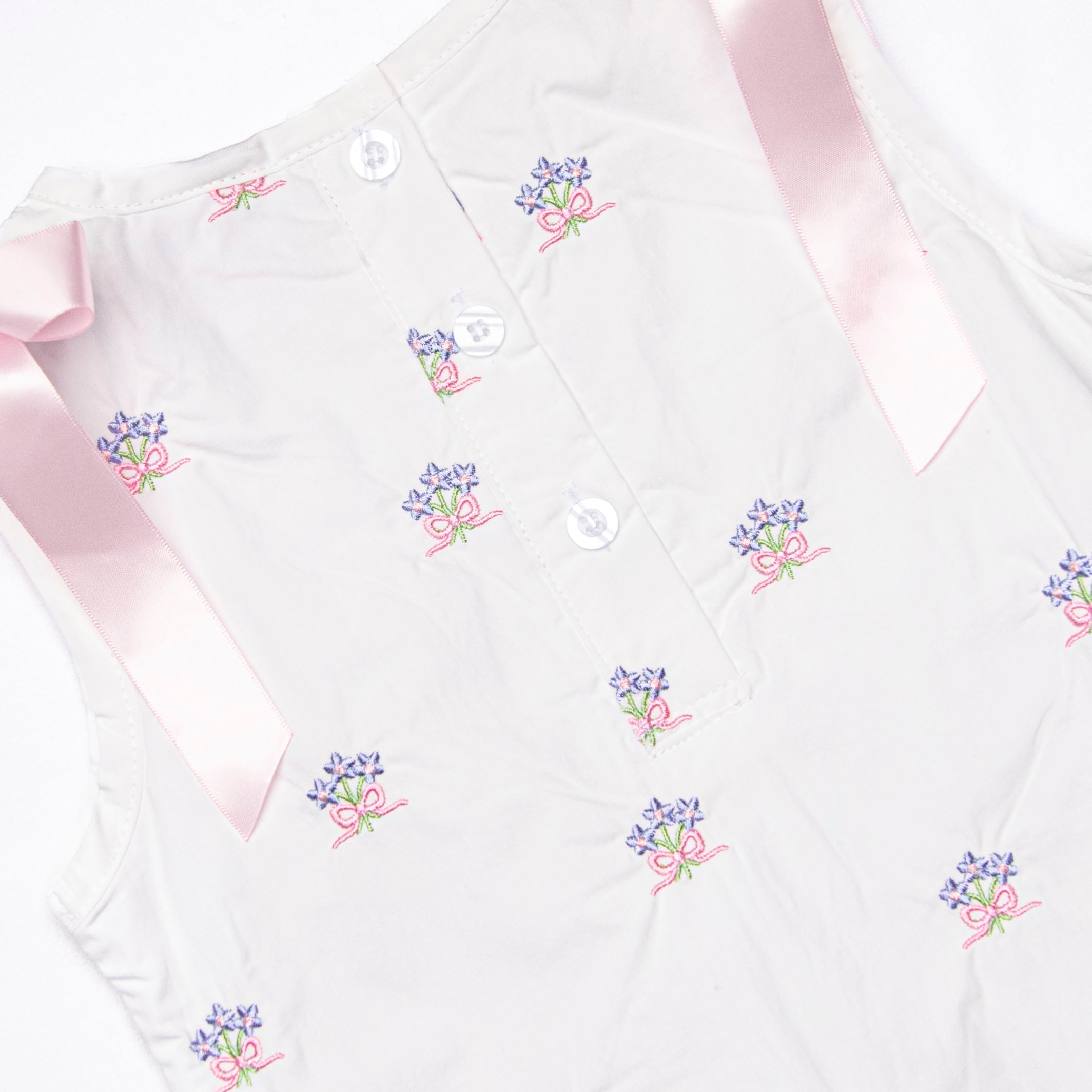 Blue Bundles Embroidered Dress, White